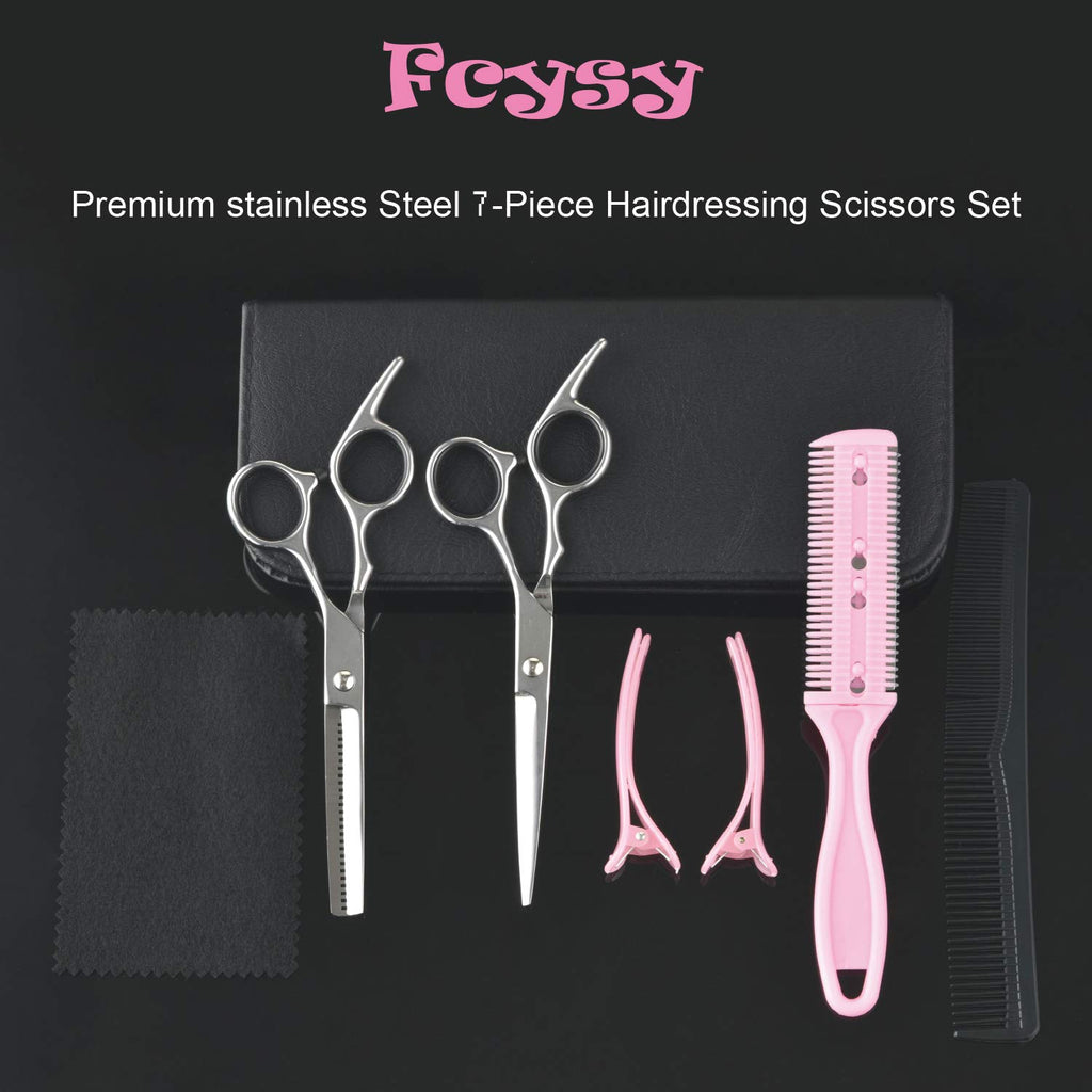 Hair Cutting Scissors Thinning Shears- Fcysy Professional Barber Sharp Hair Scissors Hairdressing Shears Kit With Haircut Accessories In Leather Case For Cutting Styling Hair For Women Men Pet- 7 Pcs