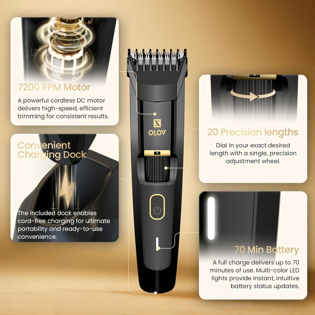 Men's Beard Trimmer - All-in-One Trimmer with Precision Dial - Premium Facial Hair Groomer - Adjustable 20 Length Setting, USB Recharge Dock, Cordless Waterproof Wet/Dry Clipper