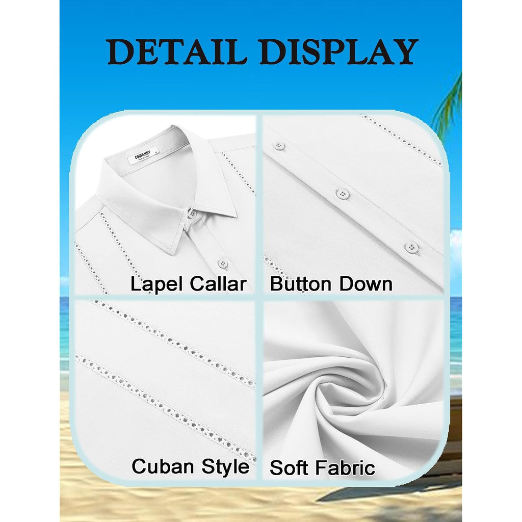 Coofandy Mens Cuban Guayabera Shirt Short Sleeve Button Down Shirts Summer Beach Vacation Shirts