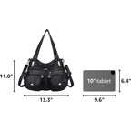 Angel Kiss Women'S Designer Handbag Large Double Zipper Multi Pocket Washed Leather Purse
