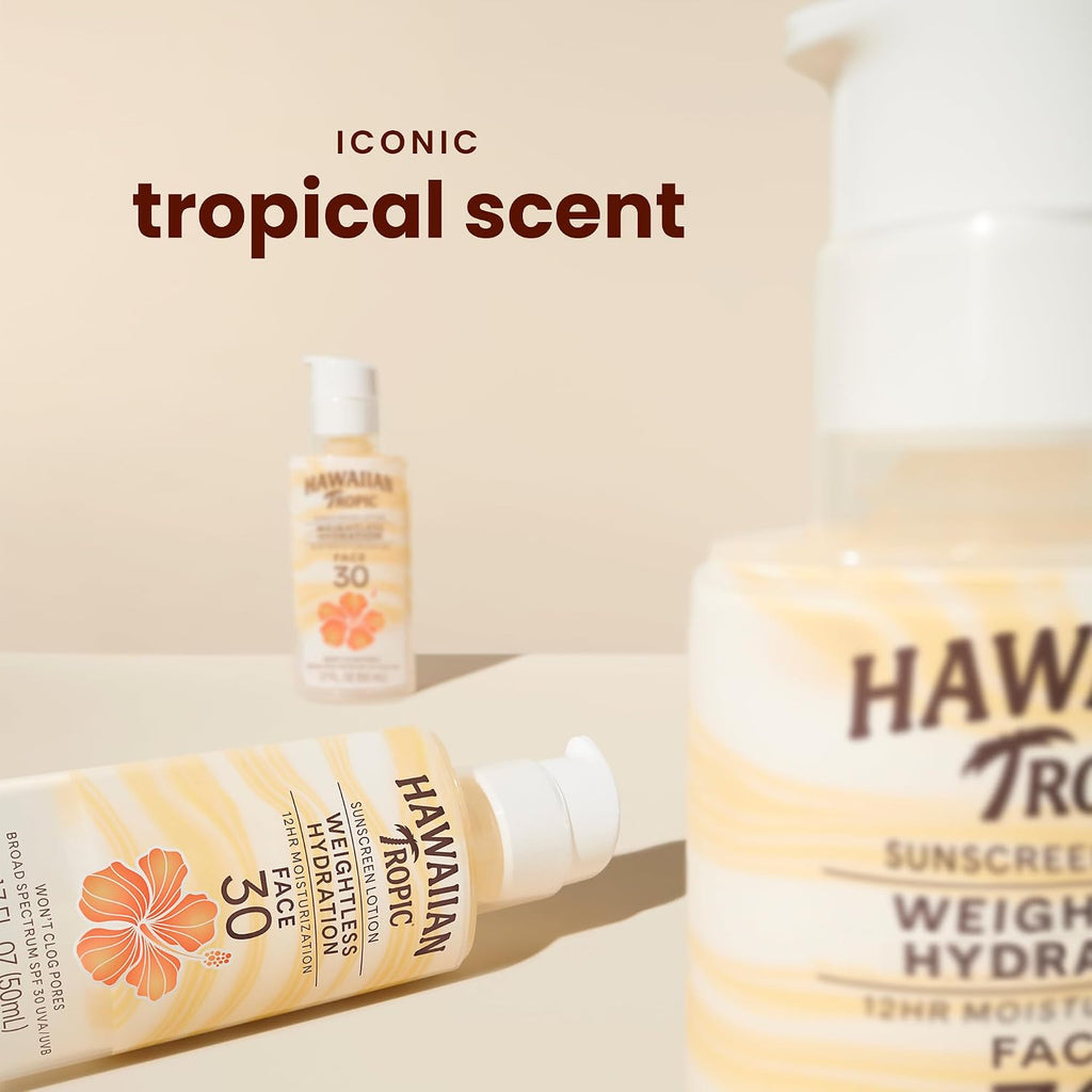 Hawaiian Tropic Weightless Hydration Lotion Sunscreen For Face Spf 30, 1.7Oz | Travel Size Sunscreen Lotion, Beach Essentials, Sun Protection, Travel Sunblock Face, Summer Essentials, 1.7 Fl Oz