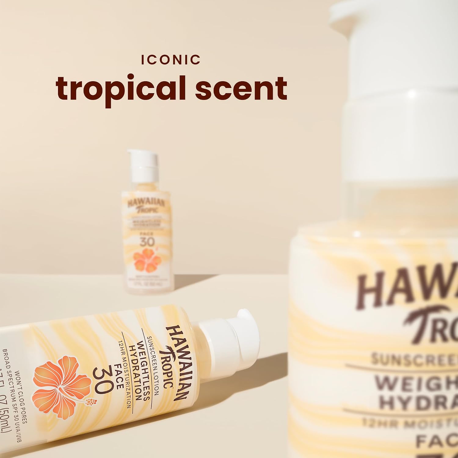 Hawaiian Tropic Weightless Hydration Lotion Sunscreen For Face Spf 30, 1.7Oz | Travel Size Sunscreen Lotion, Beach Essentials, Sun Protection, Travel Sunblock Face, Summer Essentials, 1.7 Fl Oz