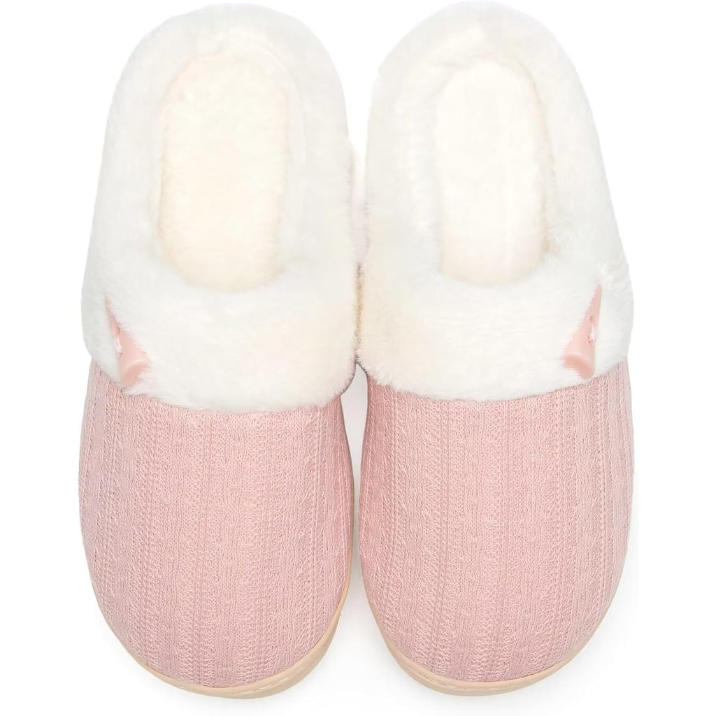 Women'S Slip On Fuzzy Slippers Memory Foam House Slippers Outdoor Indoor Warm Plush Bedroom Shoes Scuff With Faux Fur Lining