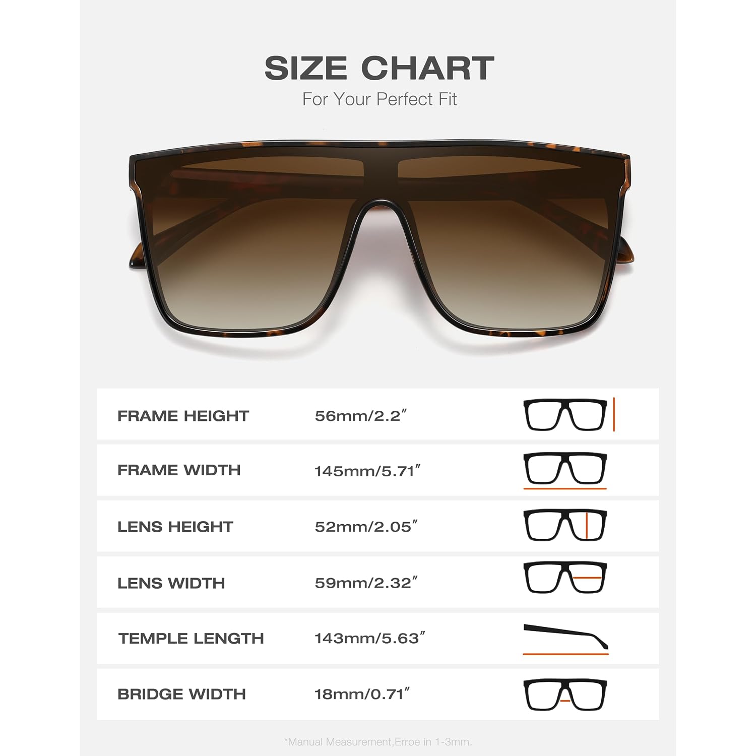 Trendy Square Oversized Sunglasses for Women Men Retro Flat Top Shield Sun Glasses UV Protection Once Piece Lens Tortoise Frame/Brown Lens