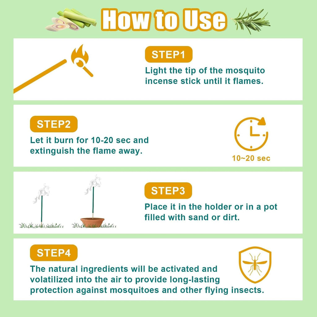 60 Pcs Natural Mosquito Repellent Outdoor Patio, Citronella Oil Mosquito Incense Sticks Plant-Based Bug Repellent For Patio Camping Essentials Fishing Backyard Travel Mosquito Control