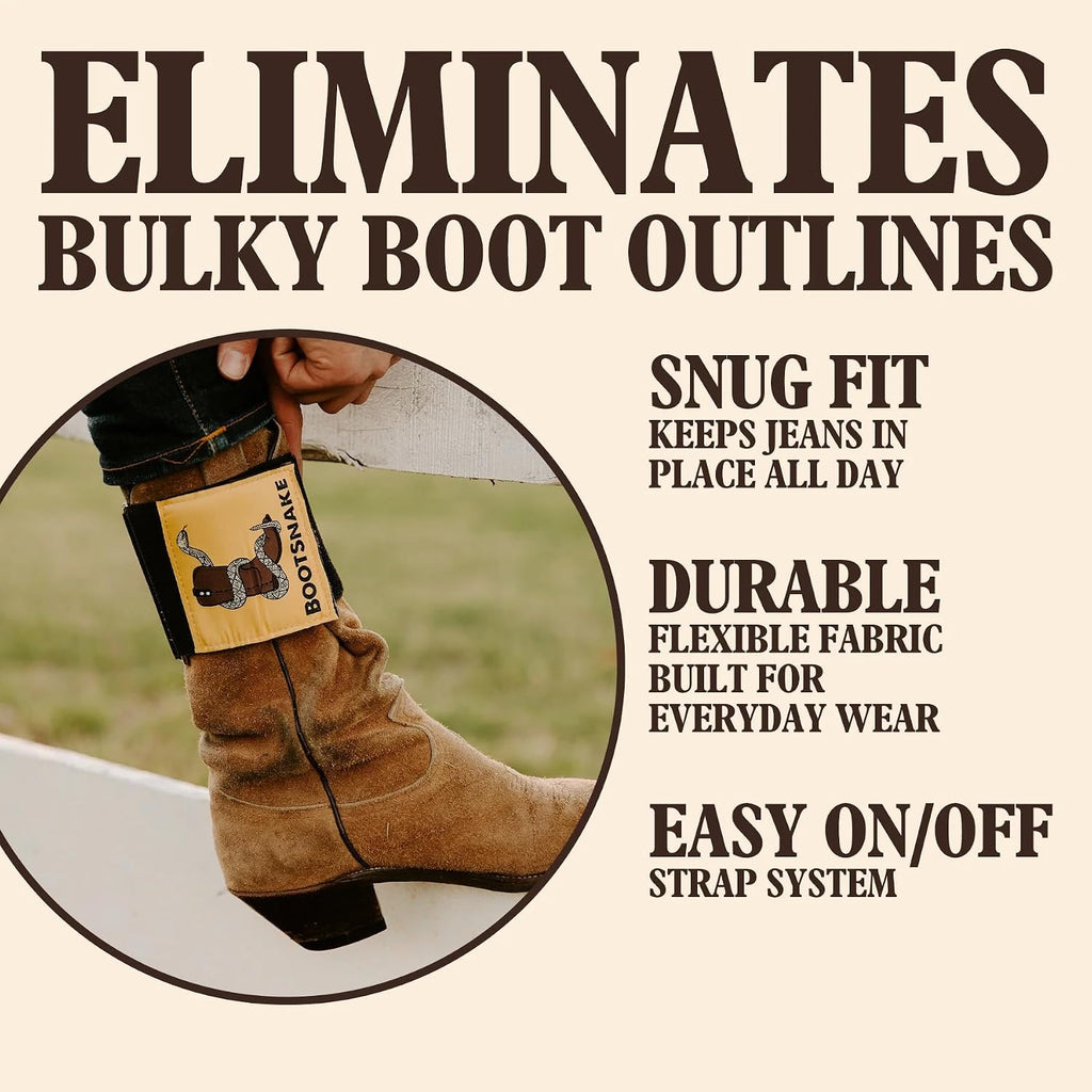 Bootsnake Cowboy Boot Accessory Strap, Reduces Boot Lines, Keeps Pant Legs Smooth, Blocks Dirt And Debris