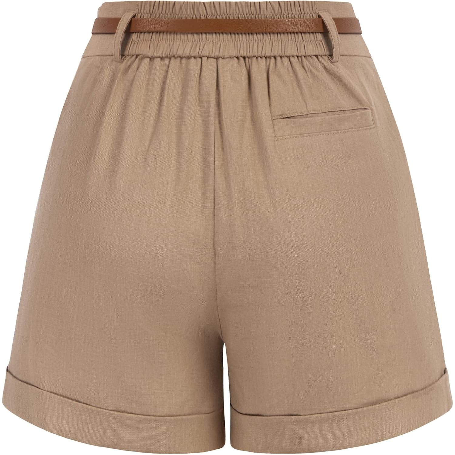 Women Bermuda Shorts Elastic Waist Wide Leg Shorts with Pockets & Belts