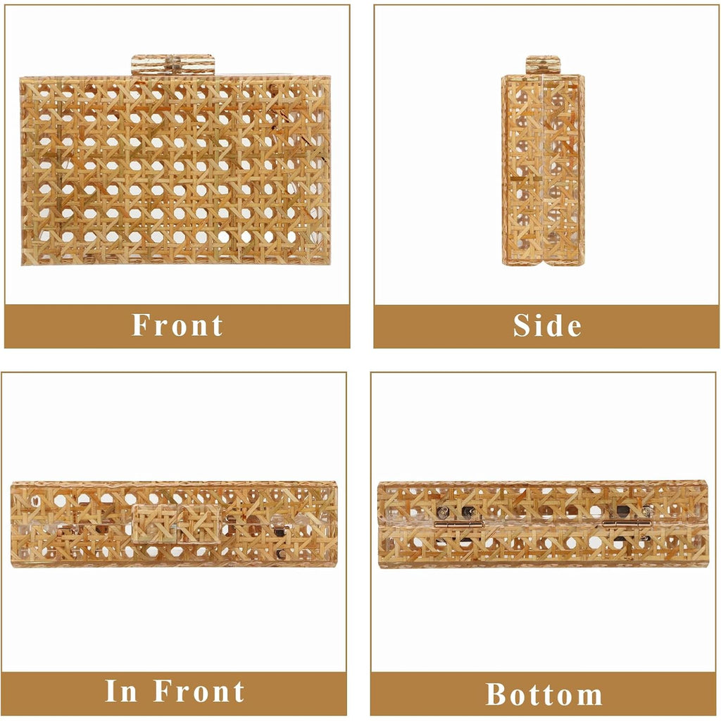 Goktow Rattan Acrylic Bag Clutch Purse Evening Bag Woven Handbag Summer Beach Purse