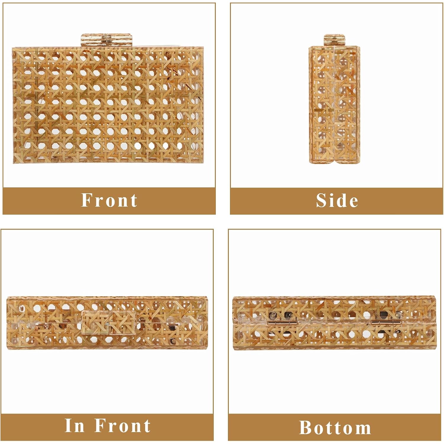 Goktow Rattan Acrylic Bag Clutch Purse Evening Bag Woven Handbag Summer Beach Purse