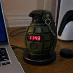Tactical Military Grenade Alarm Clock With Interactive Safety Pin (1Pc) | Loud Sound Alert Digital Wake Up Clock, Novelty Decor Gift For Man Cave Men Teens Bedroom Office