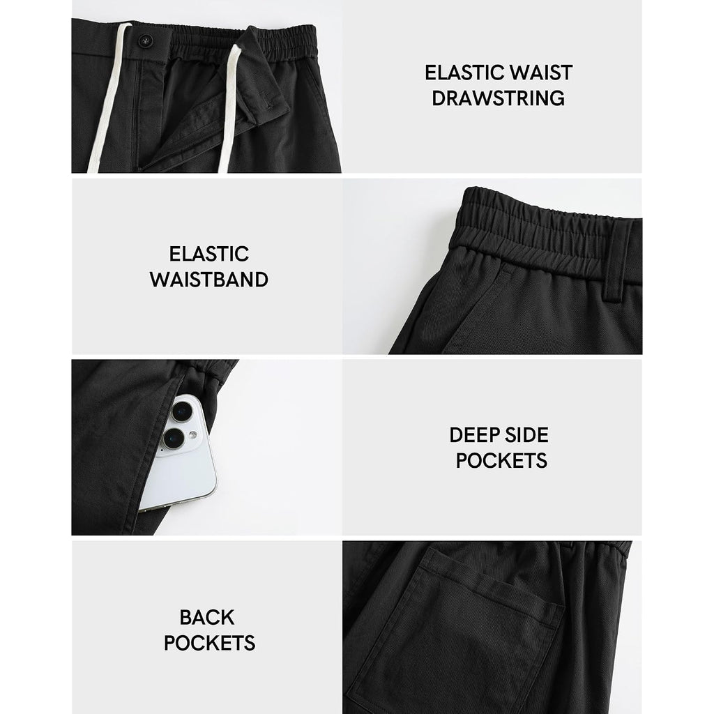 Ntrlv Men'S Cotton Chino Shorts Casual Elastic Waist Drawstring 7 Inch Summer Beach Golf Shorts With Pockets