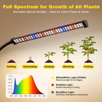 Led Grow Light, 5700K Full Spectrum Clip Plant Growing Lamp With Red Blue White Leds For Indoor Plants, 5-Levels Dimmable, Auto On Off Timing 4/8/12/18Hrs(Single Head)