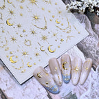 Gold Star Nail Stickers 5D Embossed Nail Art Stickers Decals with Gold Moon Heart Design Nail Stickers for Nail Art Self-Adhesive for Women Nail Art Manicure Decor
