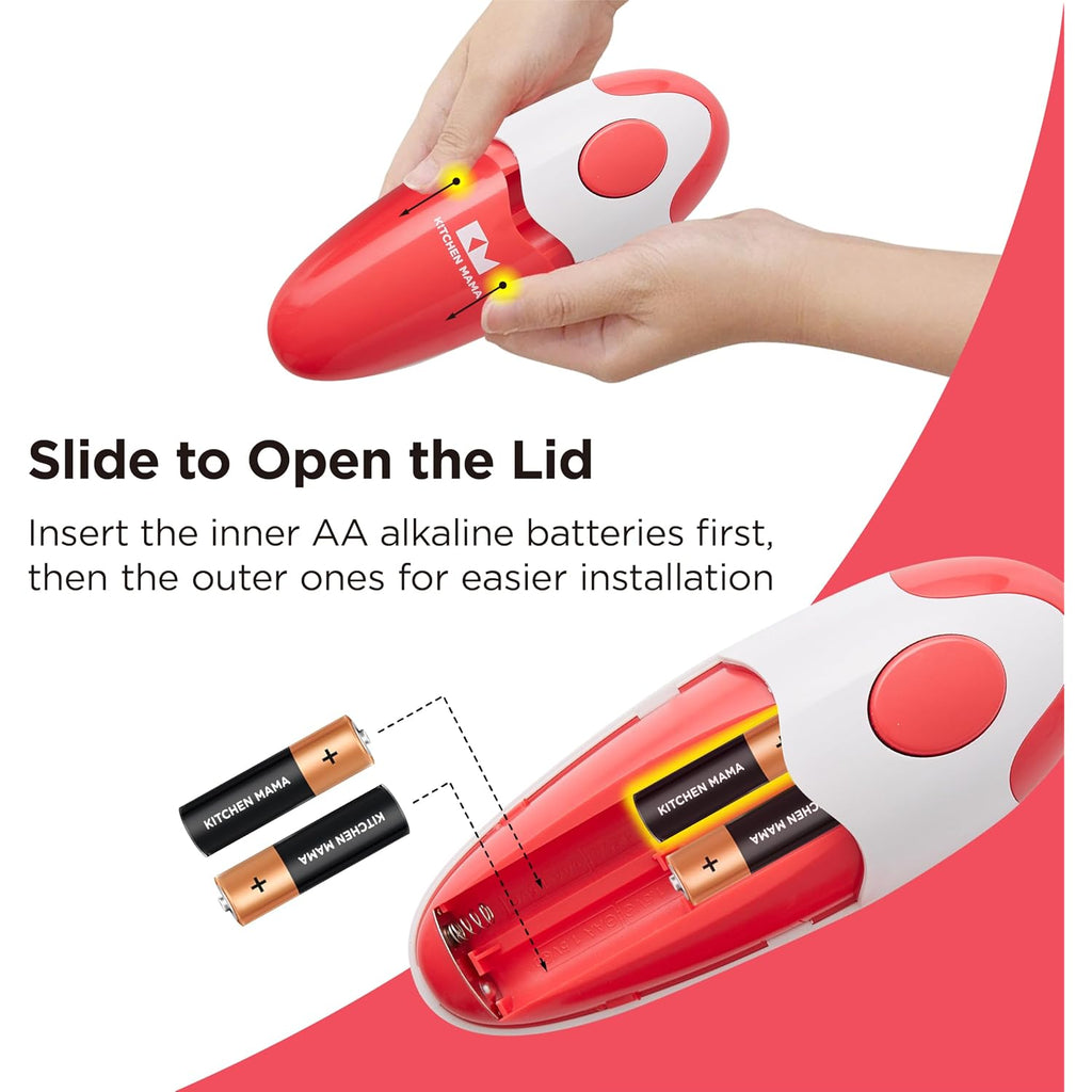 Kitchen Mama Auto Electric Can Opener, Red | Automatic, Hands Free, Smooth Edge, Food-Safe, Battery Operated