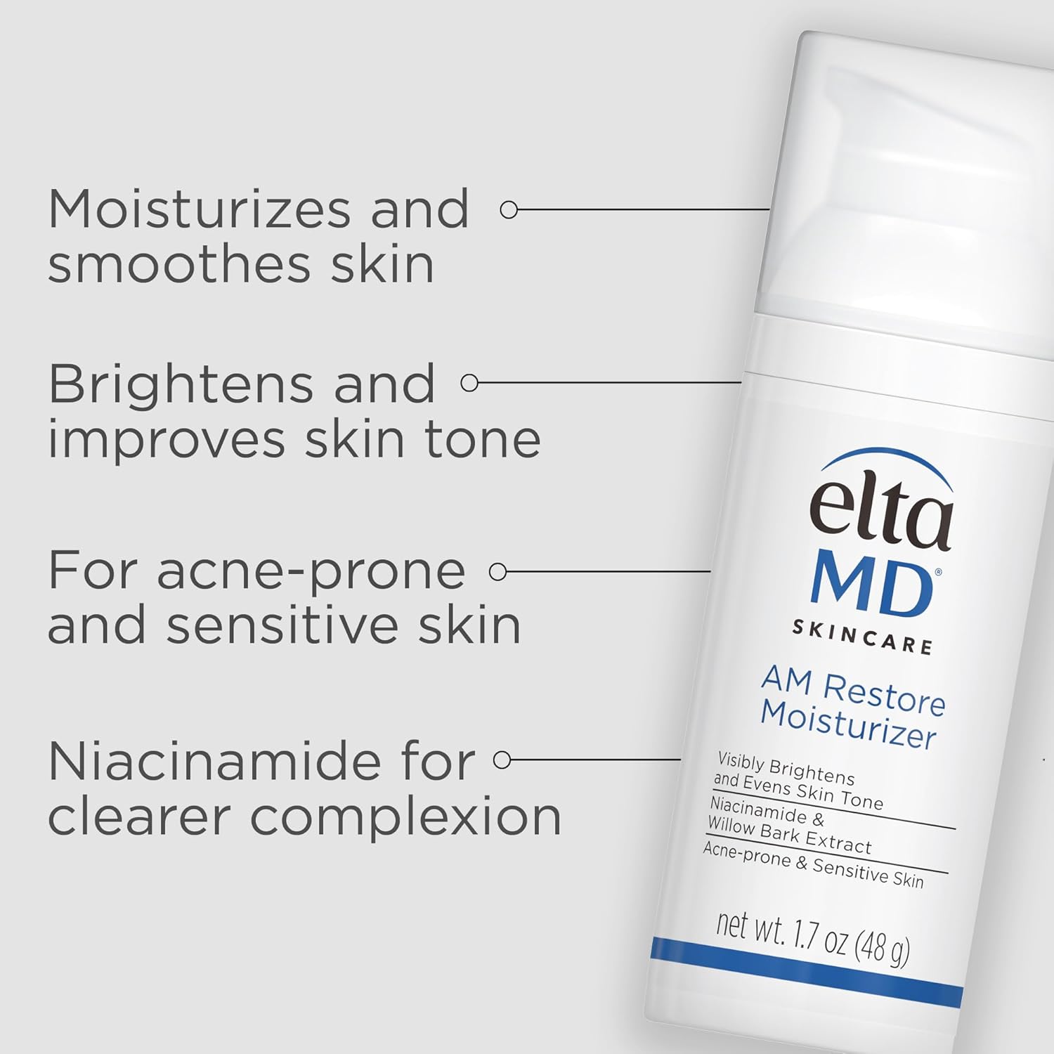 EltaMD AM Restore Face Moisturizer for Women and Men, Light Moisturizer Face Cream, Made with Niacinamide and Hyaluronic Acid