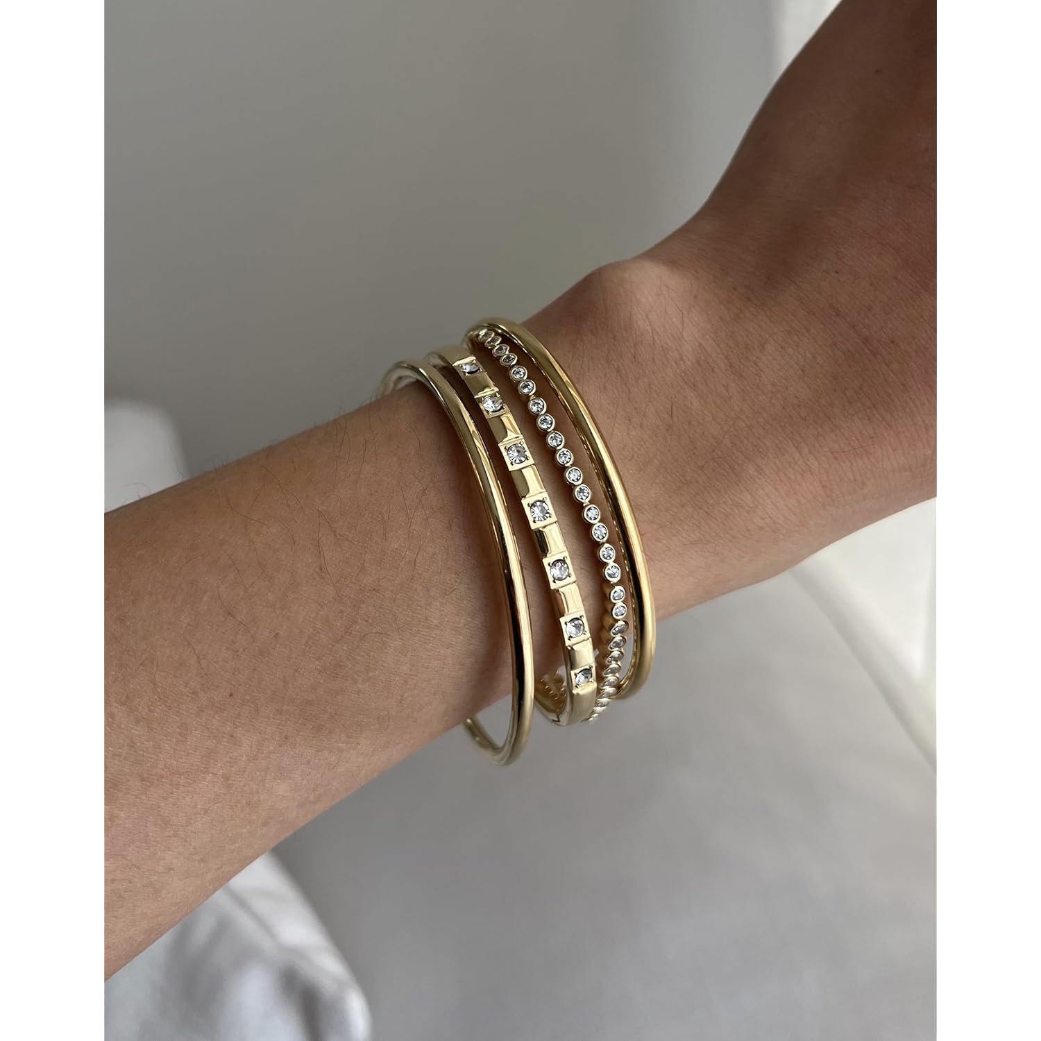 PAVOI 14K Gold Plated Tennis Bracelets for Women - Bezel Set Cubic Zirconia Bracelet - Simulated Diamonds Round, Trillion, Trinity, Radiant, Pear, Valentines Day Heart Cut Stones Wedding Jewelry Gifts for Brides