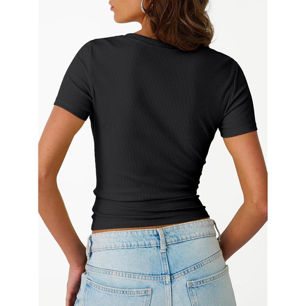 Trendy Queen Women'S Crewneck Ribbed Knit Fitted T-Shirt