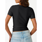 Trendy Queen Women'S Crewneck Ribbed Knit Fitted T-Shirt