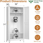 Metal Armoire Wardrobe Closet With Doors And Shelves, 71" Tall Freestanding Wardrobe Cabinet For Hanging Clothes, Large Closet With Hanging Rod For Bedroom, Office, School, Employee, Gym, White