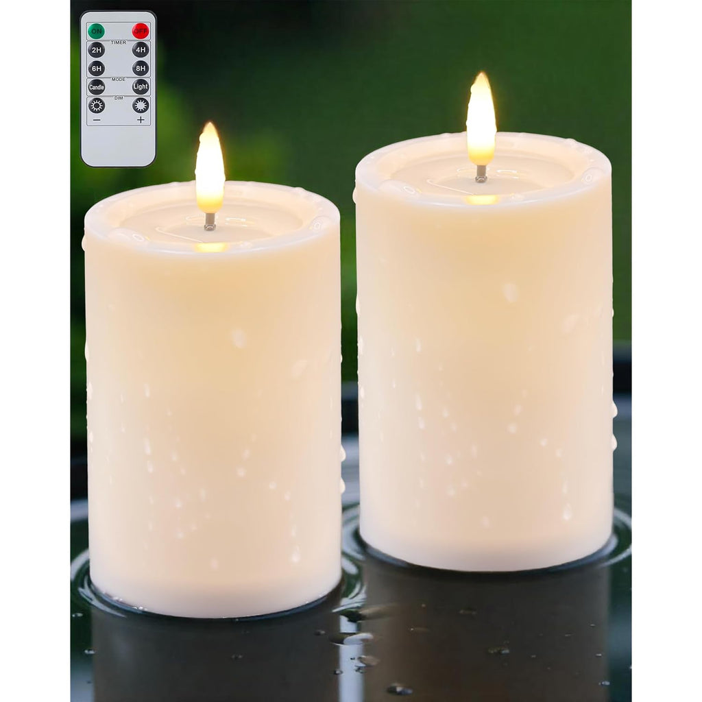 3"X4" Outdoor Waterproof Flameless Candles With Remote Timers Plastic | 2 Pack White Battery Operated Candles, Led Candles, Electric, Fake, Pillar Candles For Patio, Porch, And Lanterns Decor