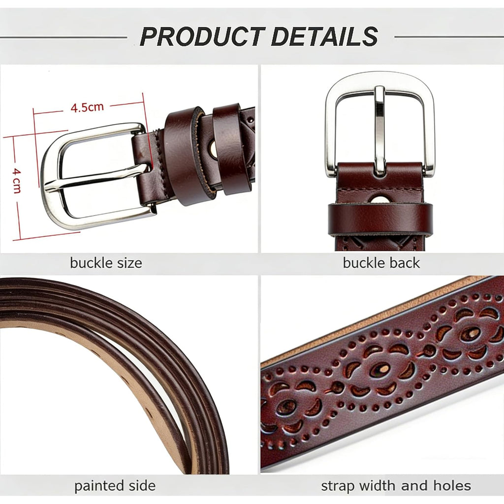 Eohak Women's Leather Belts Hollow-Out Belts Adjustable City Waist-Belt with Pin Buckle for Jeans Dresses
