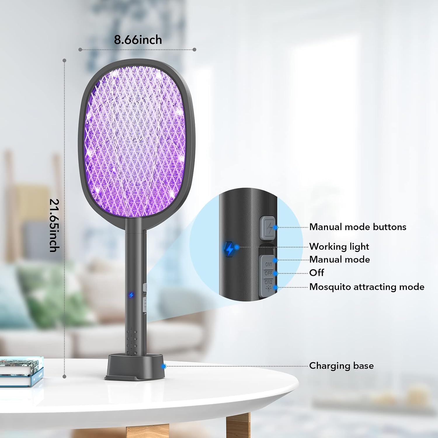 2 Pack Electric Fly Swatter 2 In 1 Bug Zapper Racket & Mosquito Zapper,4000V With Usb Charging Base，Powerful Mosquito Swatter With 3 Layers Of Safety Net Suitable For Indoor And Outdoor…