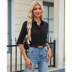 Siliteelon Button Down Shirts For Women 3/4 Sleeve Stretch Wrinkle Free Collared Dress Shirt Business Casual Tops Work Blouse