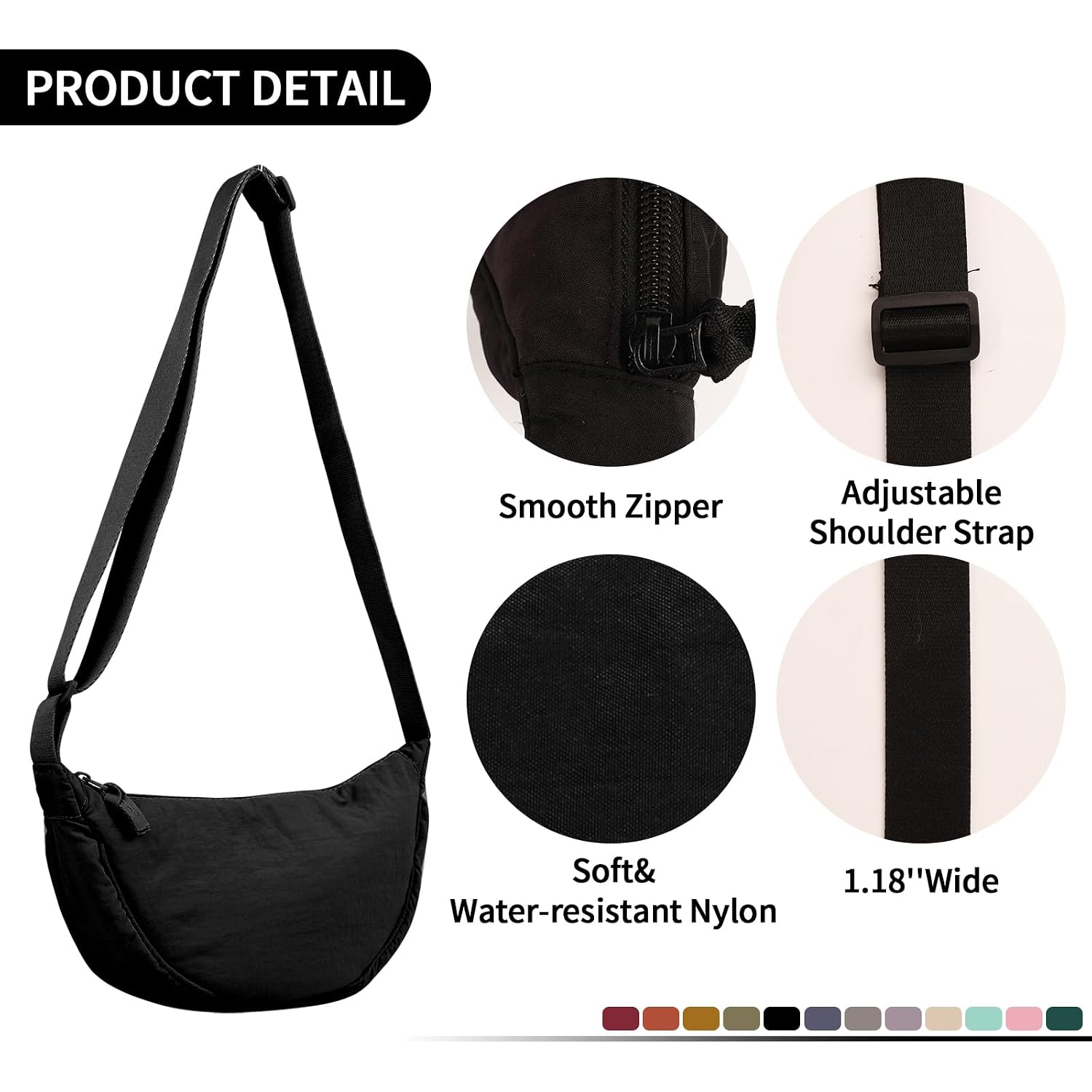 Nylon Crescent Crossbody Bag For Women Purses Trendy Men,Small Travel Sling Bag Hobo
