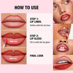 Retro Style Lip Set - Matte Lip Liner + Drip Glass Oil Lip Gloss, Long Lasting Waterproof, Easy Application for Natural or Glam Look, 2-in-1 Lip Makeup Kit for Women (01# light pink)