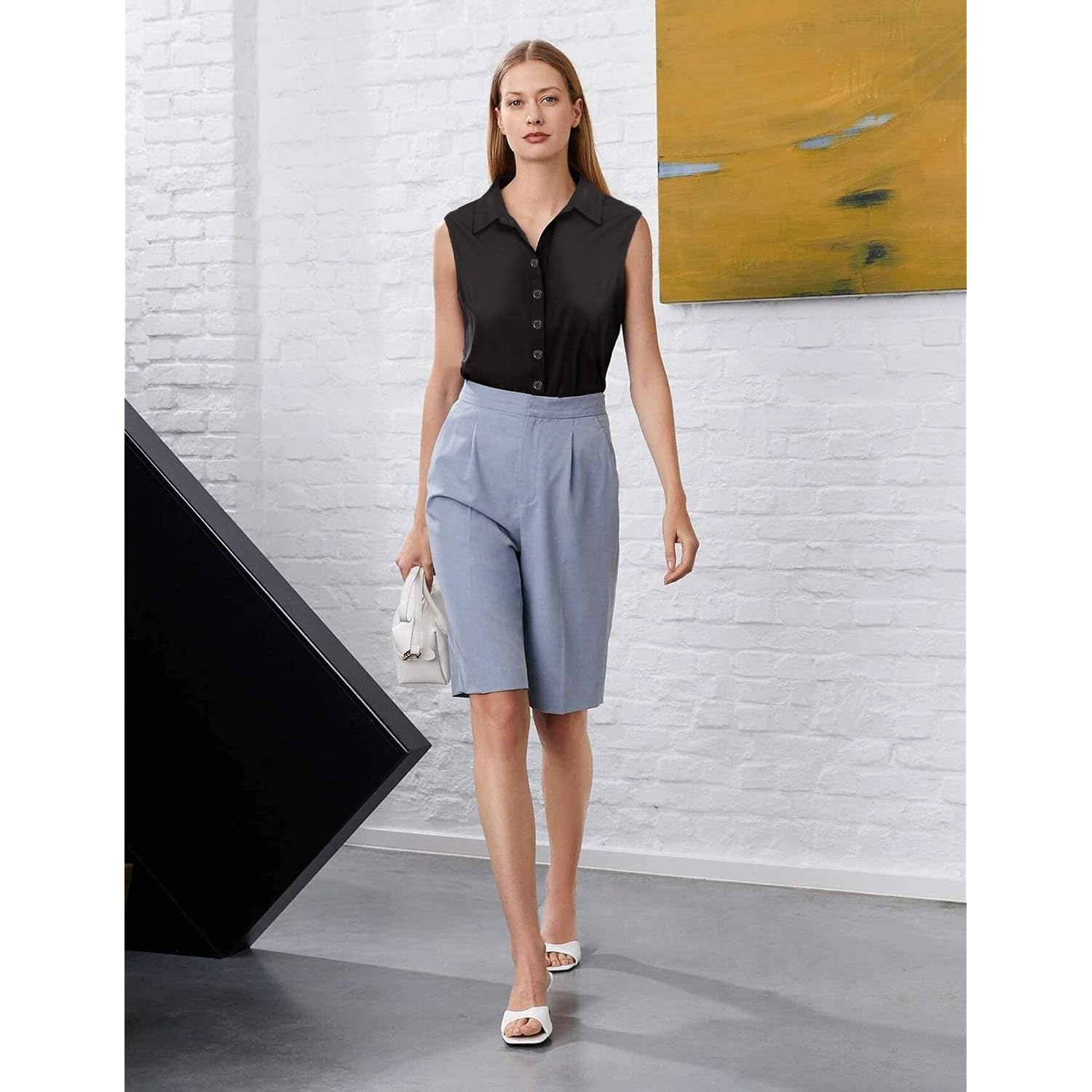 Zeagoo Women'S Sleeveless Button Down Shirts Blouses Solid Casual Basic V Neck Tank Tops For Work S-Xxl