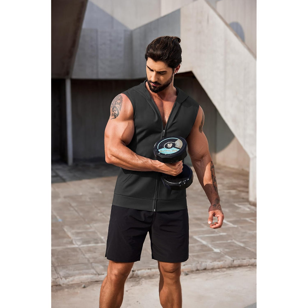 Coofandy Men'S Workout Hooded Tank Tops 2 Pack Zip Up Sleeveless Gym Shirts Muscle Cut Off T Shirt Bodybuilding Hoodies