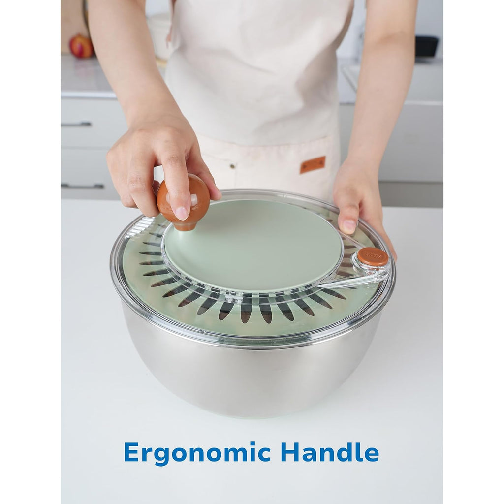 Stainless Steel Salad Spinner, Lettuce Spinner With Drain, Non-Slip Base, Stop Button, Vegetable Dryer, Bpa Free, 5.3 Qt