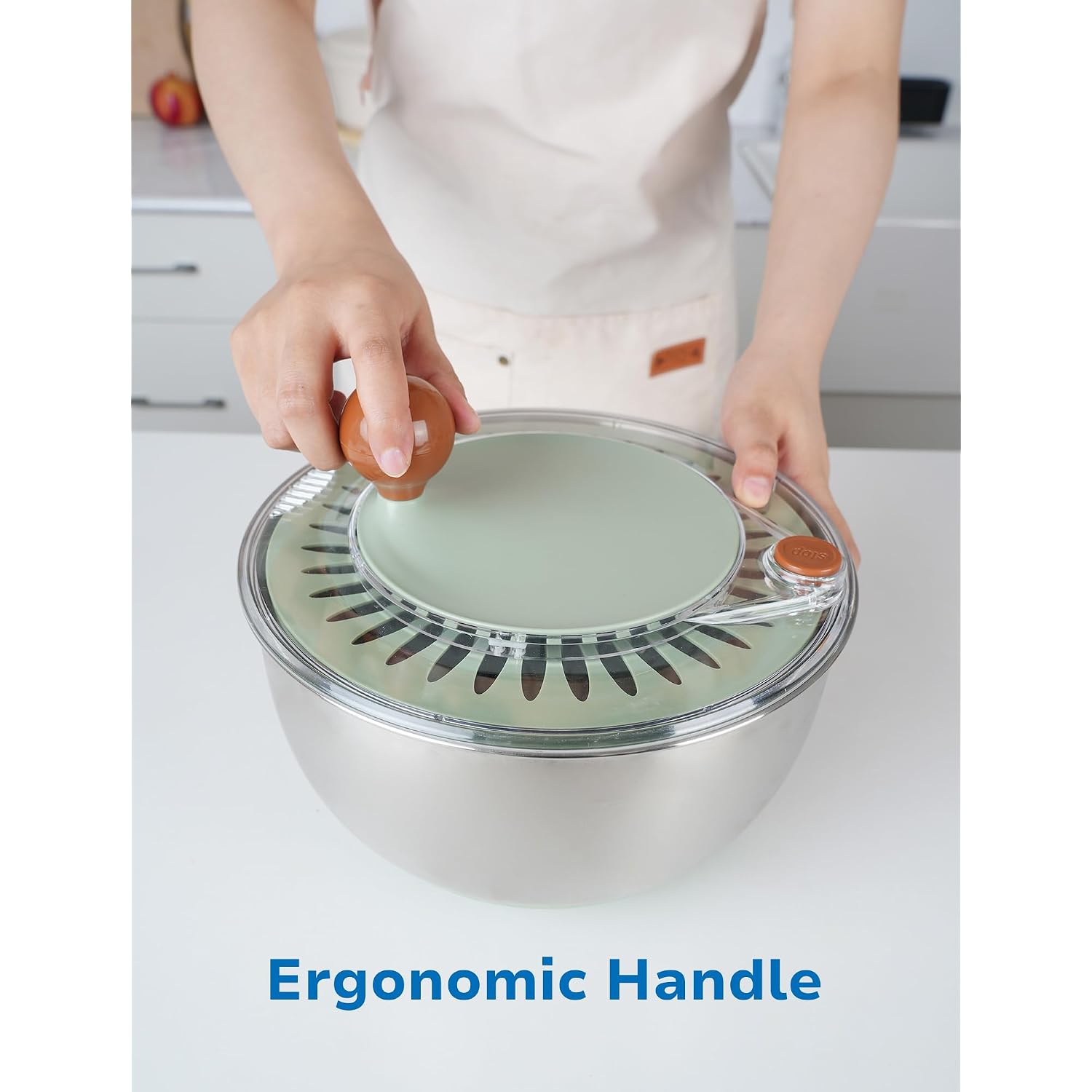 Stainless Steel Salad Spinner, Lettuce Spinner With Drain, Non-Slip Base, Stop Button, Vegetable Dryer, Bpa Free, 5.3 Qt