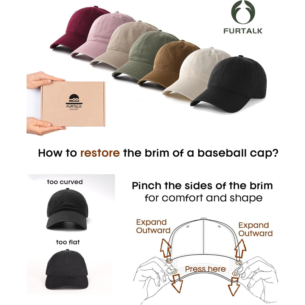 FURTALK Unisex Vintage Washed Unstructured Baseball Cap Washed Cotton Adjustable Dad Hat