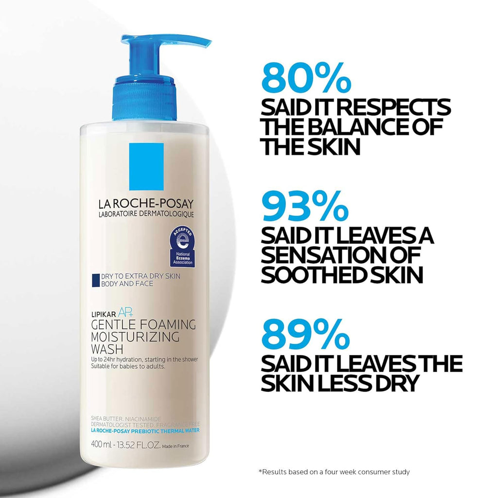 La Roche-Posay Lipikar Ap+ Gentle Foaming Moisturizing Wash, Shea Butter + Niacinamide + Glycerin, Moisturizing Body Wash For Dry Skin, National Eczema Association Accepted, Dermatologist Tested
