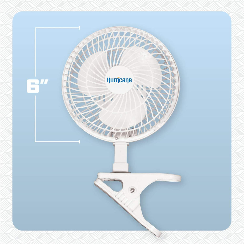 Hurricane Classic Clip Fan With Tilt, 2 Speeds, White, 6In | Portable Mini Desk Table Fan For Home, Office Or Travel