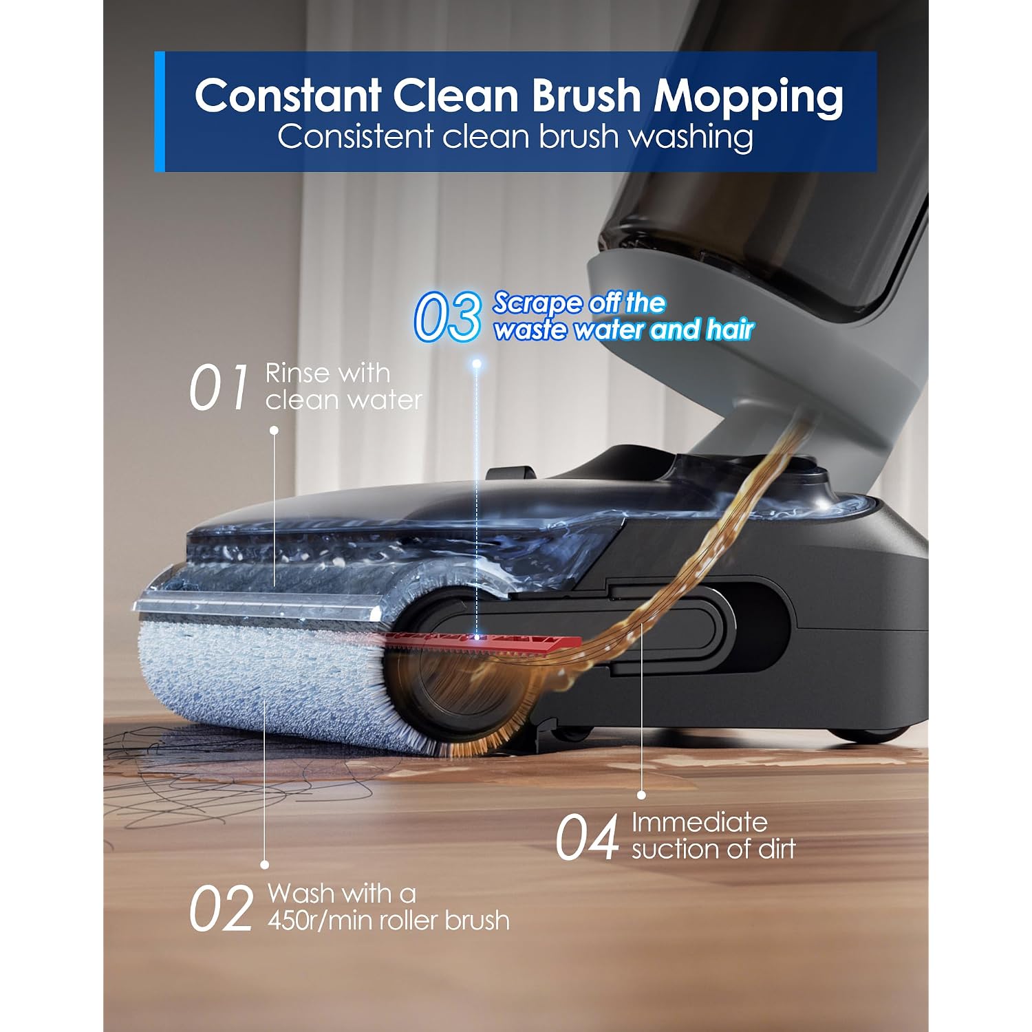 Tineco Floor One I5 Stretch Wet Dry Vacuum Cleaner, Vacuum & Mop In One Step, 20Kpa Powerful Suction, 180° Lay-Flat Design, Anti-Tangle Design, Dual-Sided Edge Cleaning, Up To 30* Minutes Runtime