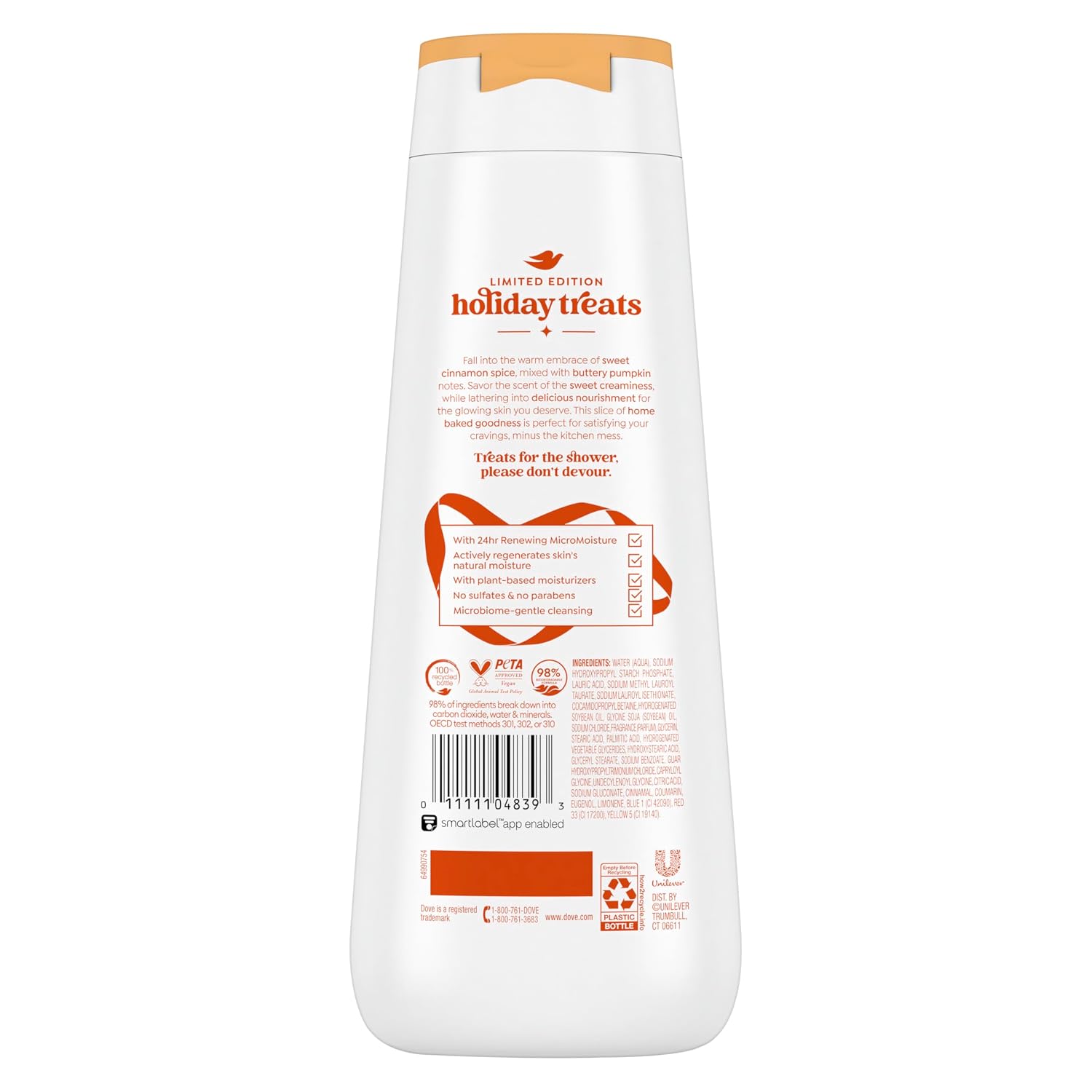Dove Limited Edition Holiday Treats Body Wash Cinnamon Pumpkin Pie For Deep Nourishment 20 Oz