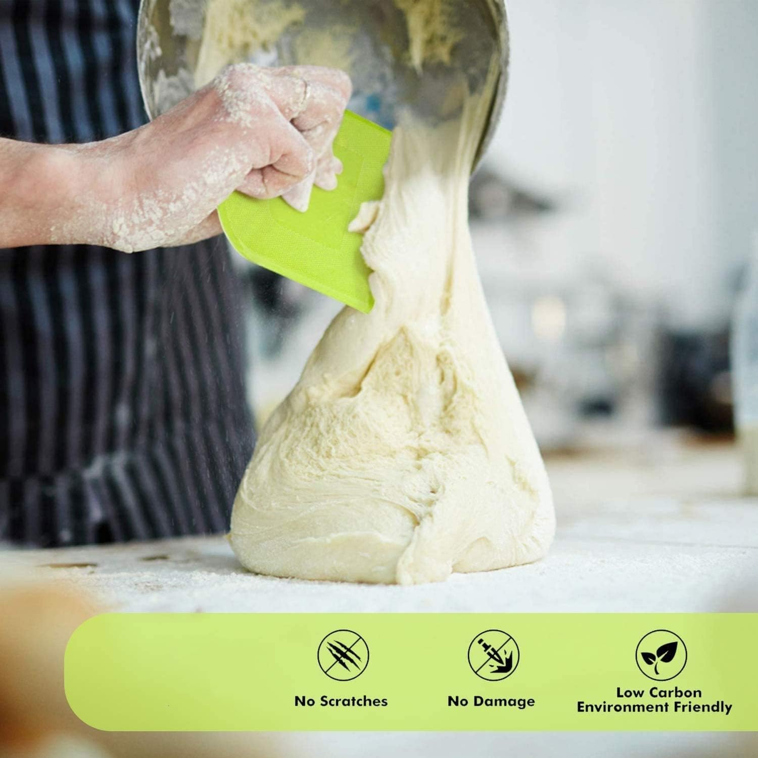 Surdoca Dough Scraper Bench Scraper - 3P 4.7X3.7" Plastic Flexible Bowl Scraper, Sharp Edge & Angles Cake Scraper. Non-Slip Bakeware Decorating Tools Sculpting & Modeling Tools - Green+White+Green