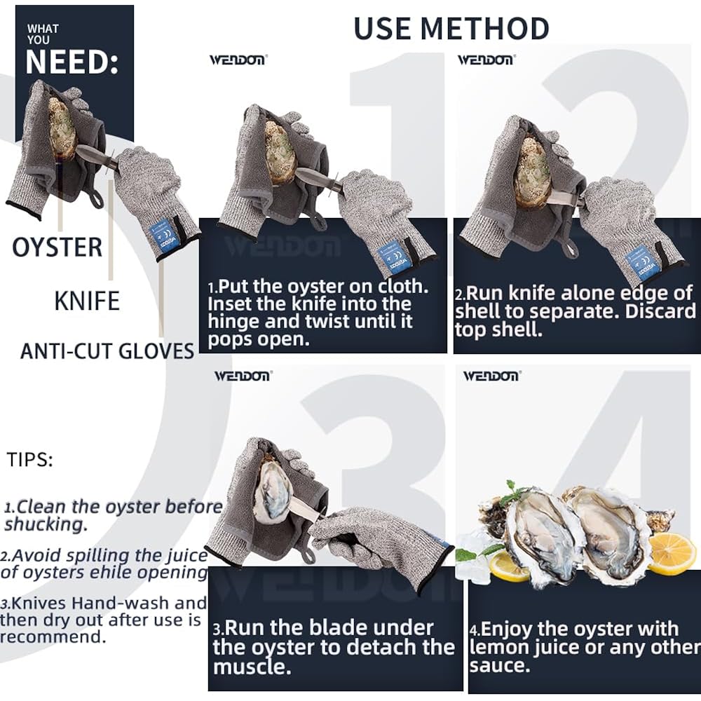 Oyster Knife Shucker Set Oyster Shucking Knife and Gloves Cut Resistant Level 5 Protection Seafood Opener Kit Tools Gift(2knifes+2Glove+1Cloth)
