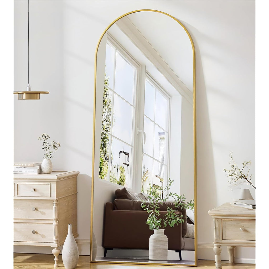 Mirror Full Length, 71"X26" Arched Full Length Mirror, Arch Mirror With Stand, Large Standing Mirrors, Oversized Full Body Mirrors With Aluminum Frame For Bedroom, Living Room (Gold)