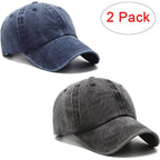 PFFY 2 Packs Vintage Washed Distressed Baseball Cap Golf Dad Hat for Men Women Black/Blue