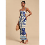 Floerns Women'S Tropical Bow Tie Back Long Dress Sleeveless Split Vacation Maxi Dress