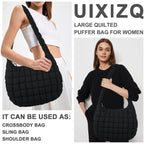 Quilted Puffer Tote Bag Purse Puffy Crossbody Shoulder Bag,Lightweight Nylon Hobo Bag Puffer Carryall Bag For Women Girl