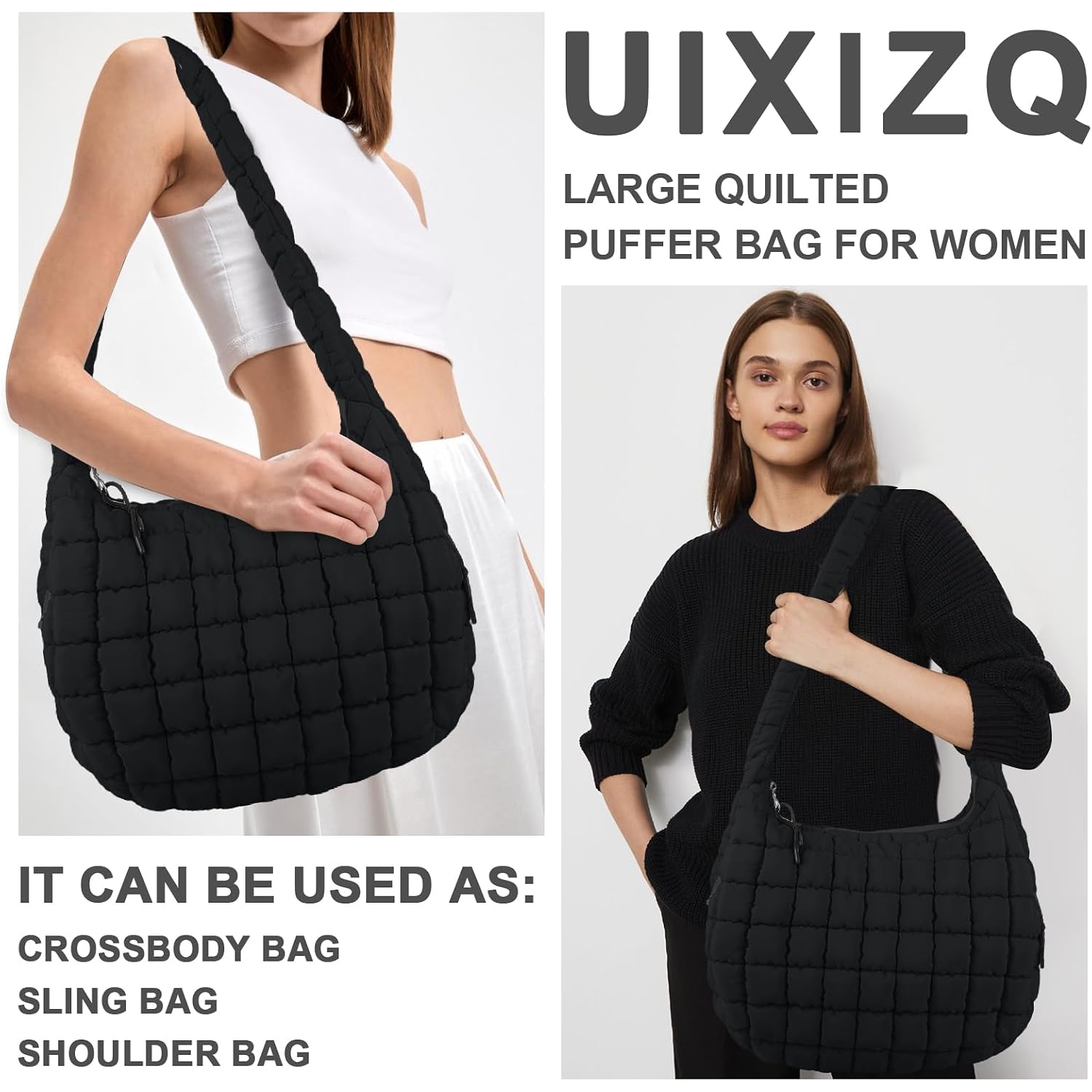 Quilted Puffer Tote Bag Purse Puffy Crossbody Shoulder Bag,Lightweight Nylon Hobo Bag Puffer Carryall Bag For Women Girl