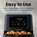 Chefman Air Fryer – 4-In-1 Slim 3.5 Qt Airfryer, Air Fry, Bake, Dehydrate, Frozen, 450°F Max Temp For Extra Crispy Results In Minutes, Nonstick Ceramic Coating, Dishwasher-Safe Accessories - Black