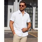 Men'S Short Sleeve Dress Shirts Stain Shield Formal Button Down Shirt Business Casual Stretch Tops Dating Wedding
