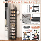 Tall Narrow Shoe Rack For Entryway, 10-Tier Sturdy Metal Shoe Shelf Storage 10-15 Pairs Of Shoes And Boots, Space Saving Corner Shoe Rack Organizer For Closet,Doorway,Garage,Living Room