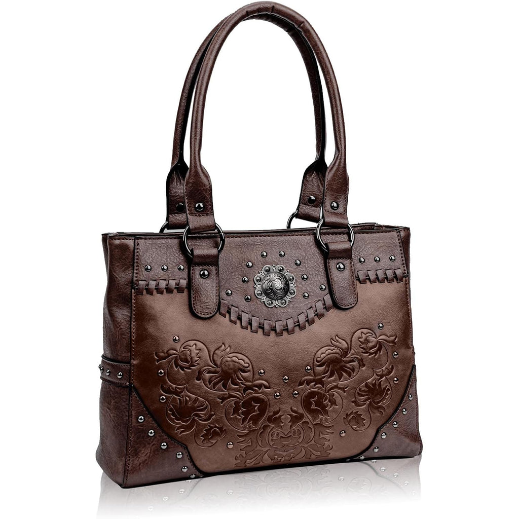Tote Bag For Women Large Western Purse Ladies Top Handle Shoulder Handbags Vintage Embossed Concho Studs