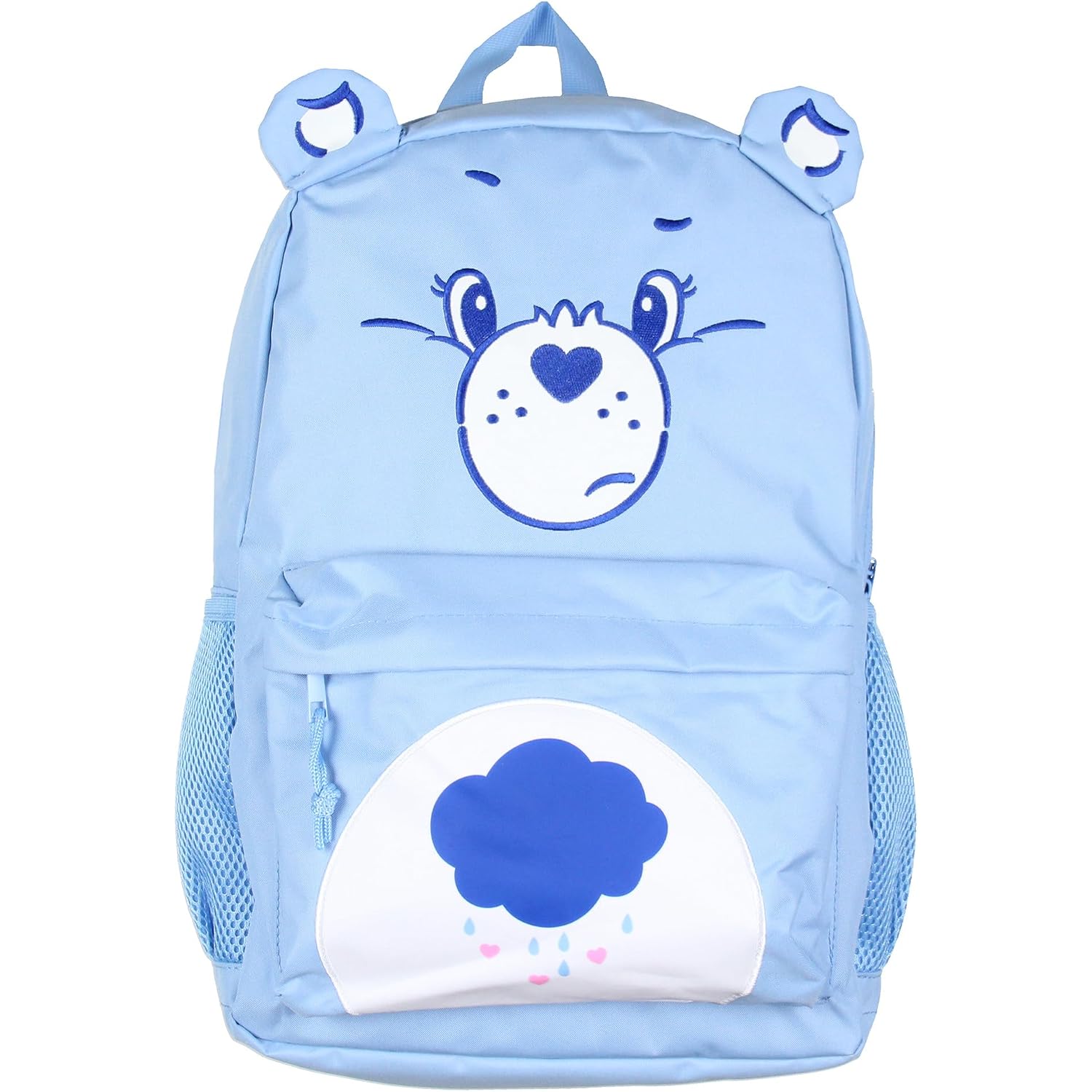 Mad Engine Care Bears Backpack Grumpy Bear Embroidered Face With Rain Cloud Belly Badge And 3D Ears Laptop School Travel Backpack